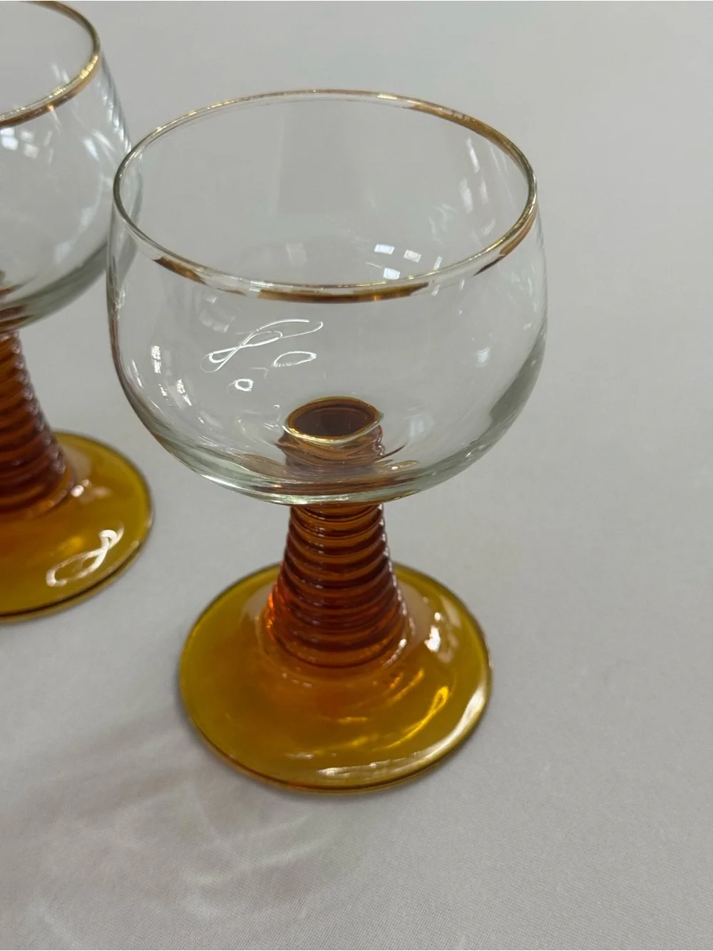Vintage Luminarc France Amber Beehive Bourbon Cocktail Wine Glasses Set of 2